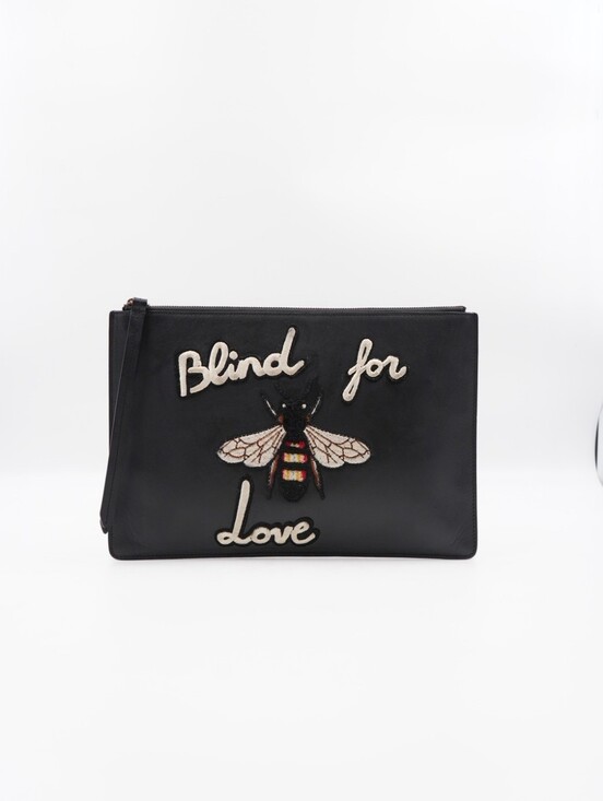 Gucci Handbags - CP53 💟 Gucci Leather "Blind for Love" Bee Pouch
